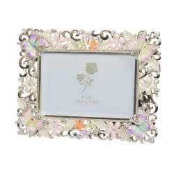 Ramka zdobiona motylkami, metalowa, posrebrzana